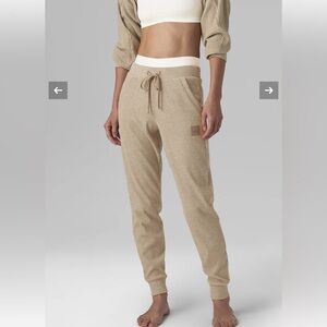 Alo Muse Sweatpants wide ribbed jogger style gravel heather size S